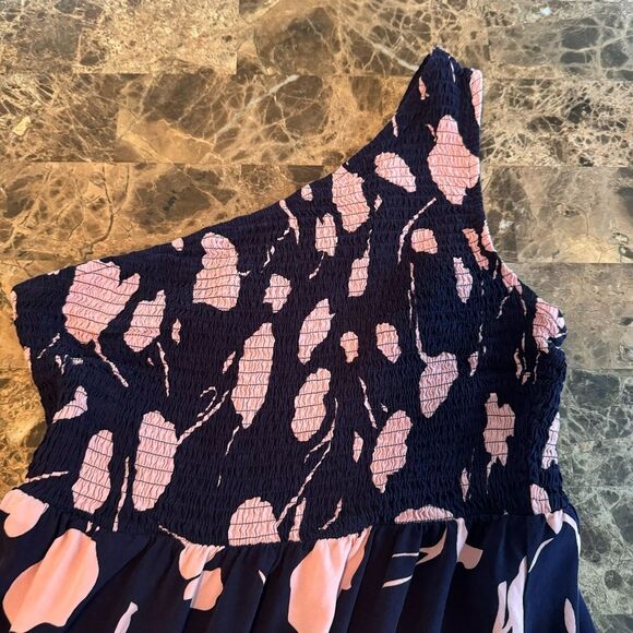 Anrabess Maxi Dress Size M Tiered Smocked Navy Blue and Lavender One Shoulder​ - Picture 7 of 8